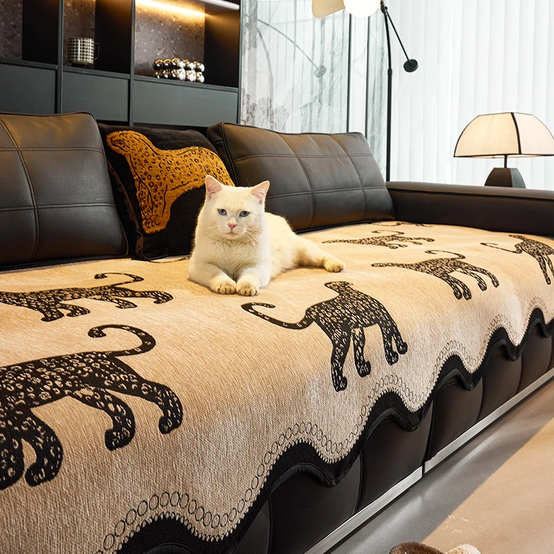 复古简约风异形沙发垫轻奢设计防滑固定雪尼尔坐垫盖布四季通用