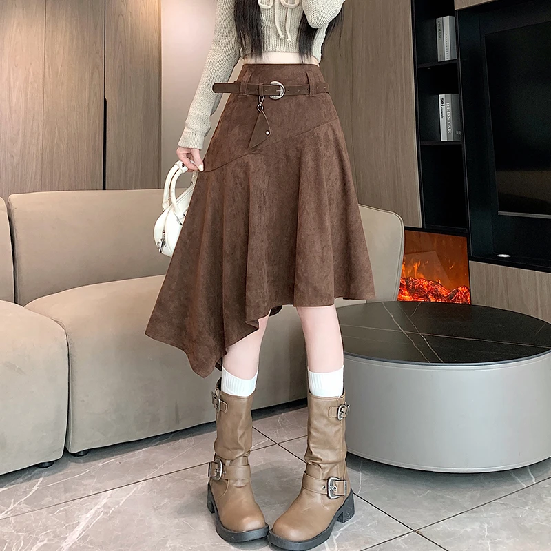 复古辣妹不规则半身裙女2025秋季新款中长款裙子设计感小众A字裙