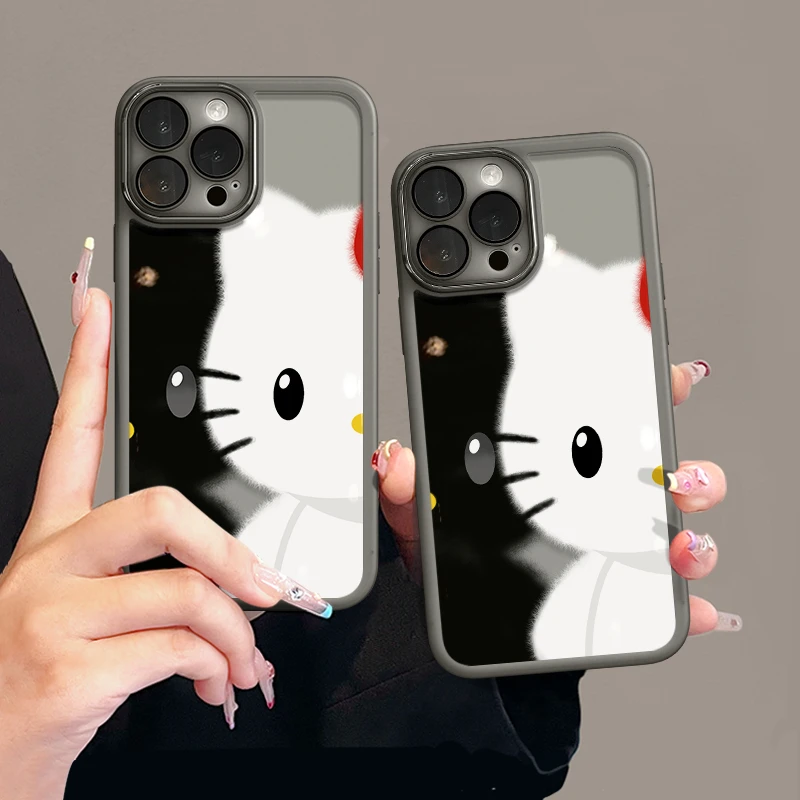 黑白kt猫适用苹果17pro手机壳16PM金属镜框华为p70荣耀oppo小米15