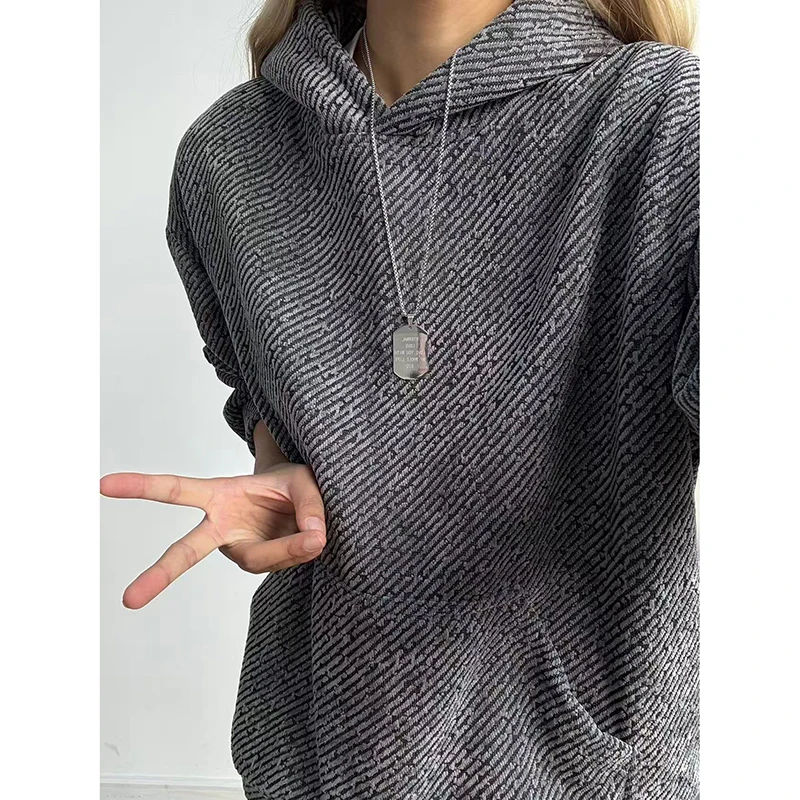 美式斑马纹重磅连帽卫衣男款秋冬cleanfit雪尼尔小香风叠穿厚外套