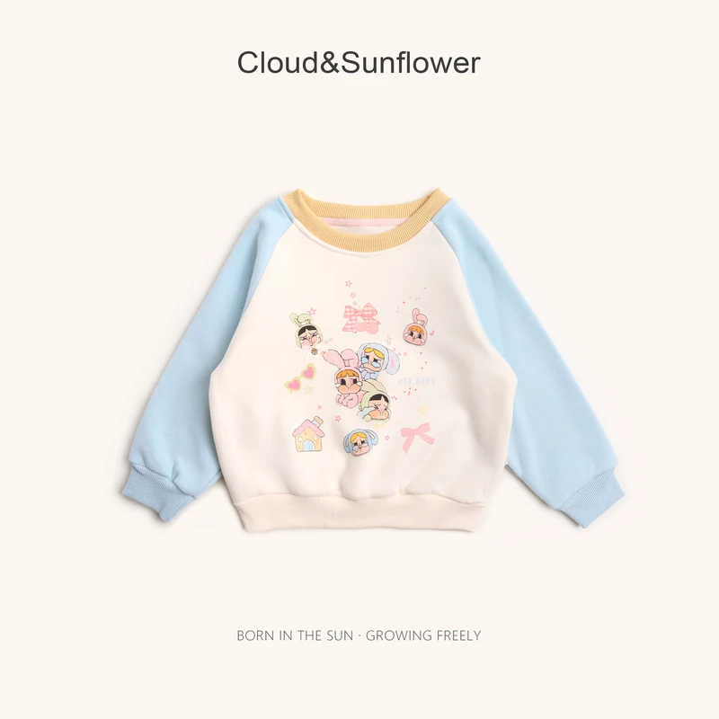 【云朵小葵】女童秋季新款插肩卡通蝴蝶结休闲洋气时尚卫衣555302