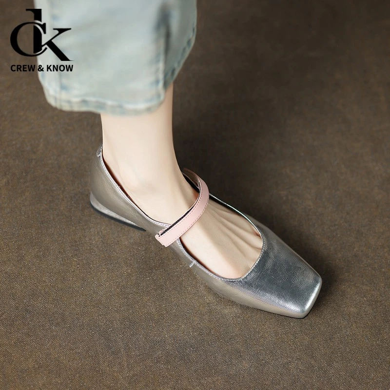 CREW&KNOW官方正品娇文希小众复古方头玛丽珍女鞋春夏季柔软芭蕾