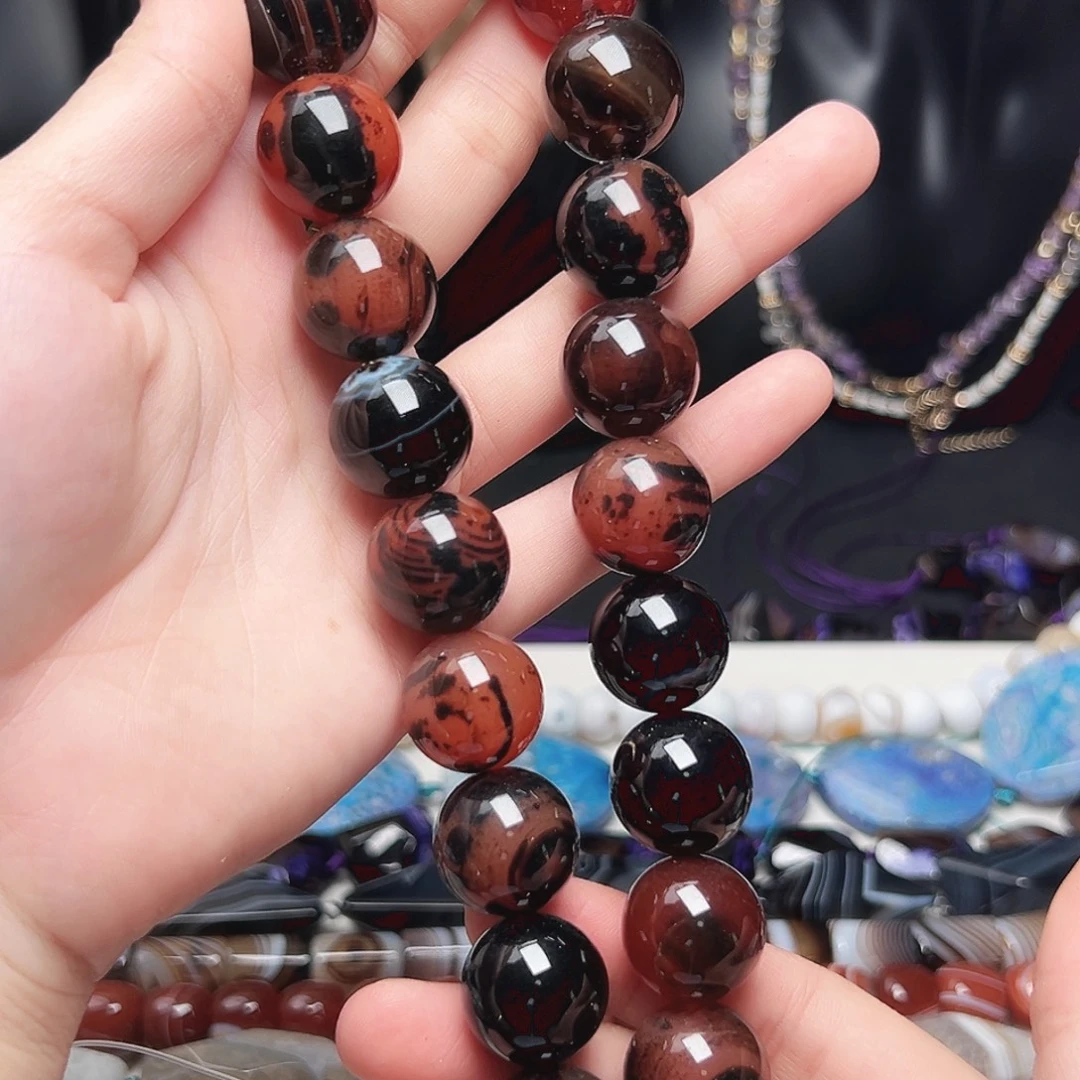 玛瑙/玉髓未镶嵌珠宝半成品c424 18m 豹纹圆珠一条