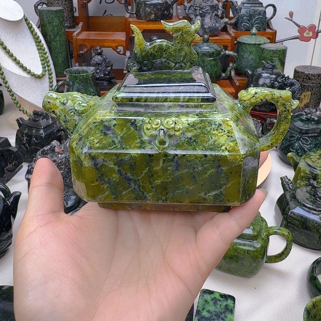 杨***士蛇纹石玉未镶嵌藏玉药王石精美茶壶