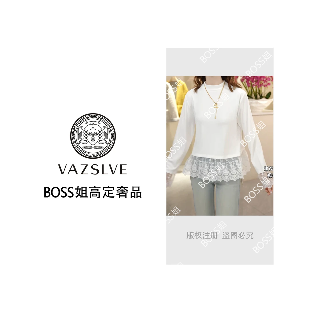 秋冬拼接蕾丝加厚简约时尚百搭长袖圆领减龄上衣LK2501121