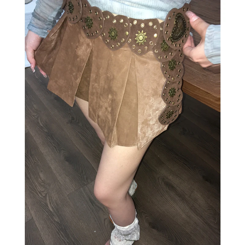 {中古小皮裙｝显瘦半身裙女夏季短裙 复古小众重工百褶裙设计感