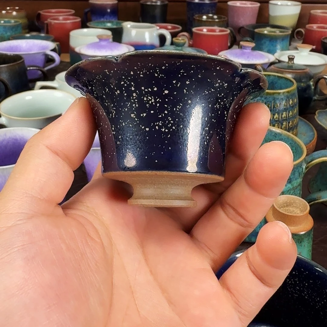 星空釉花口高足杯