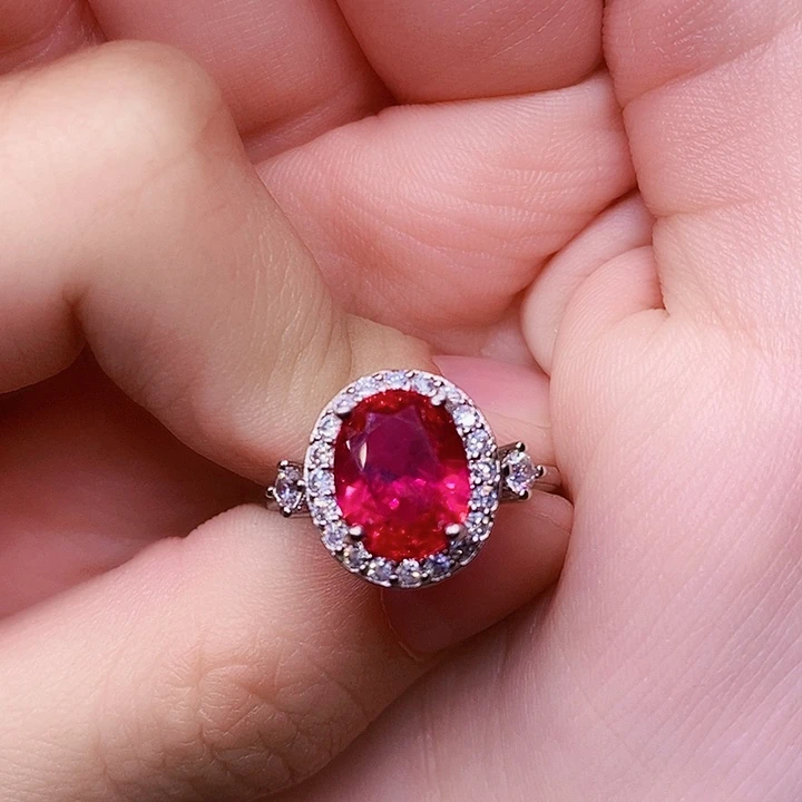 红宝石戒指银S925镶嵌