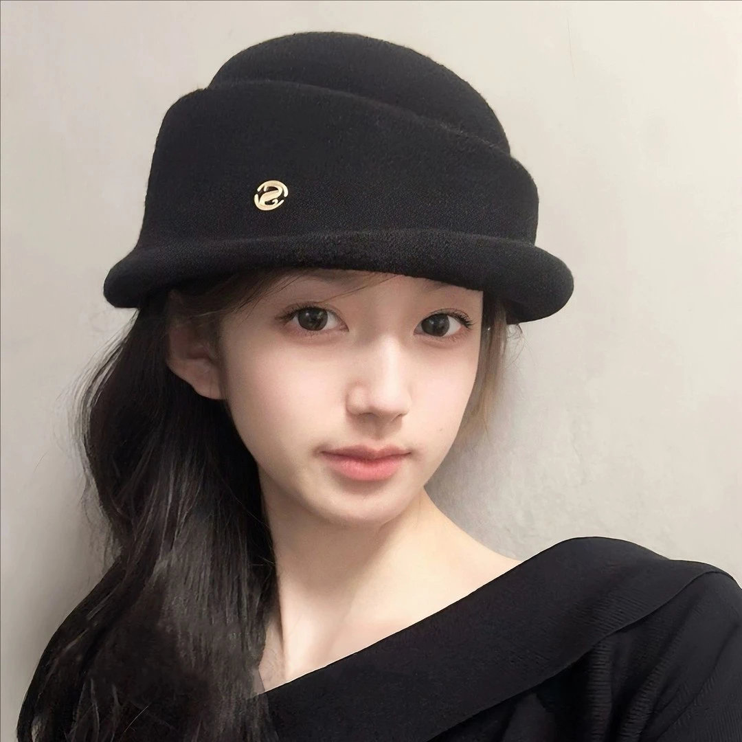 秋冬新款日系翘沿赫本风贝雷帽女时尚百搭显脸小复古礼帽毛呢金标