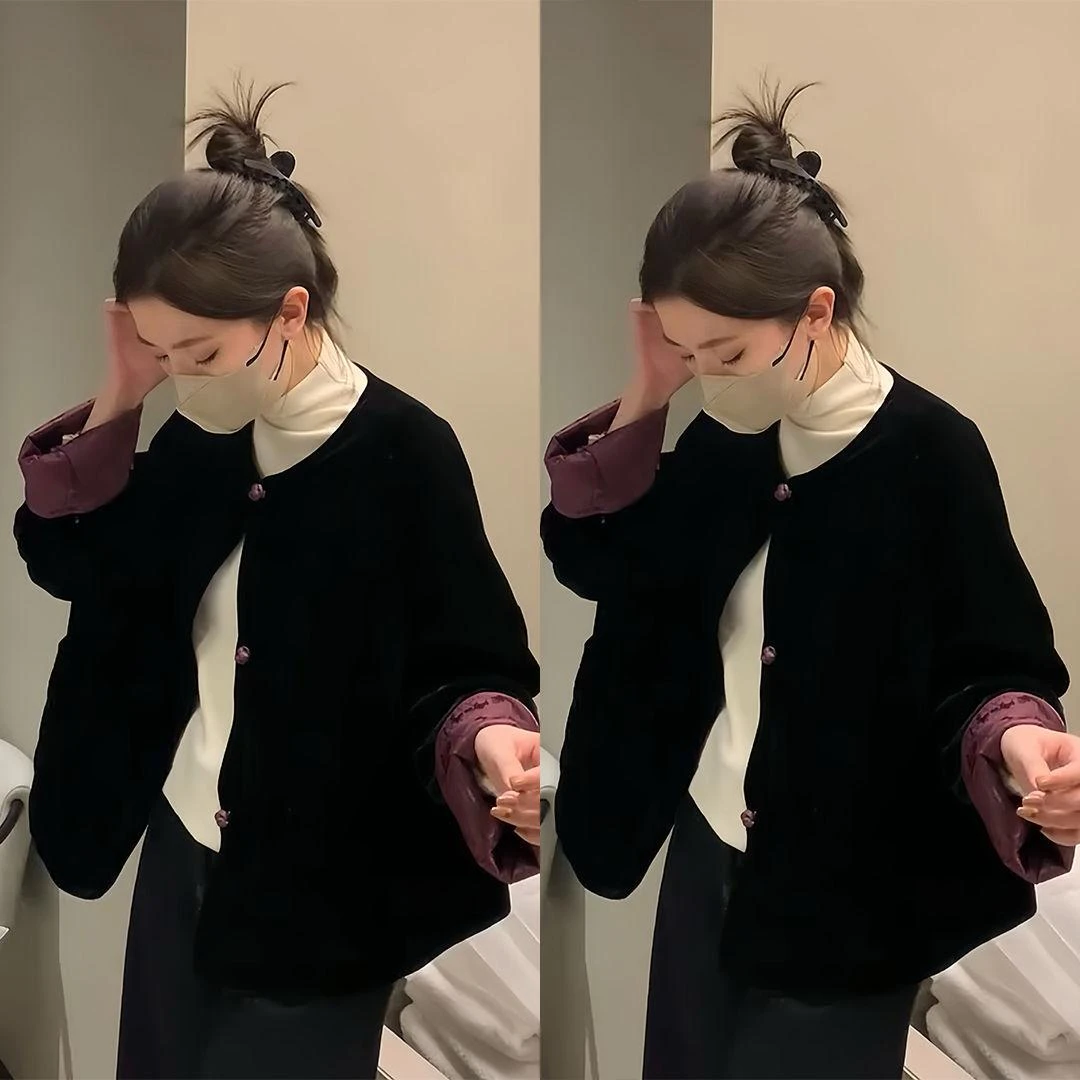 新中式国风丝绒外套女2025年春季新款高级感洋气复古禅意唐装上衣