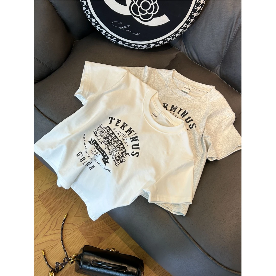 2025夏新款洋气减龄字母印花短袖T恤圆领百搭上衣