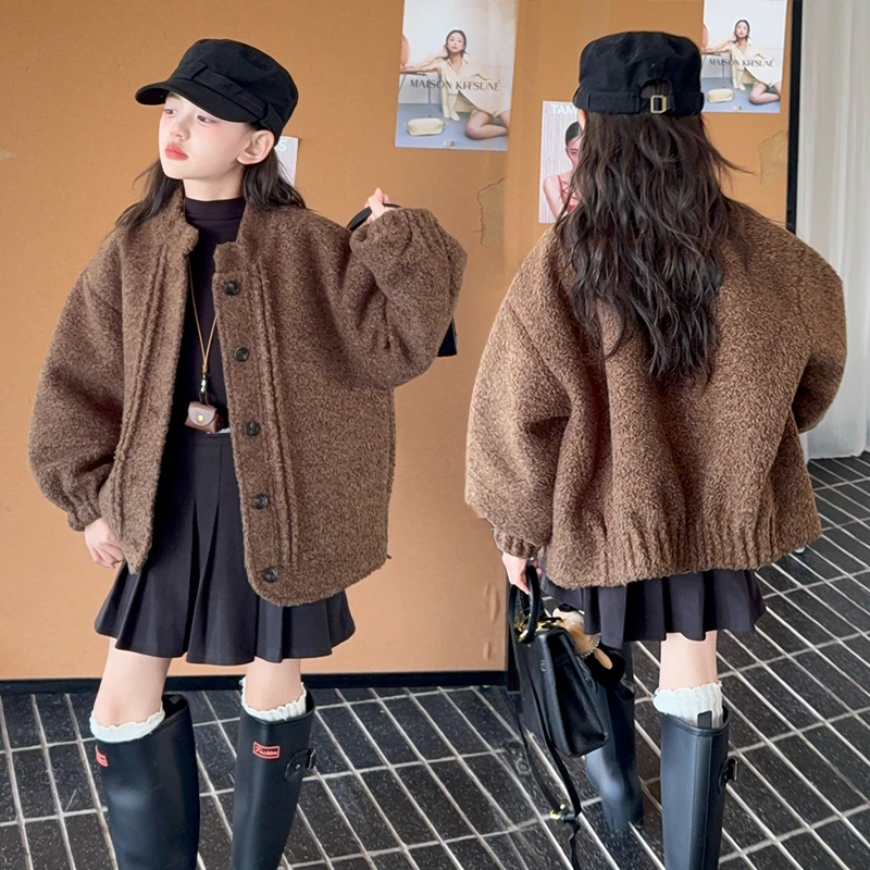 女童秋冬装加厚夹棉外套2025新款儿童毛毛夹克女大童冬季保暖上衣