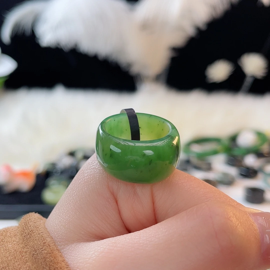 和田玉未镶嵌戒指k55 碧玉乌兰海馒头18.6mm