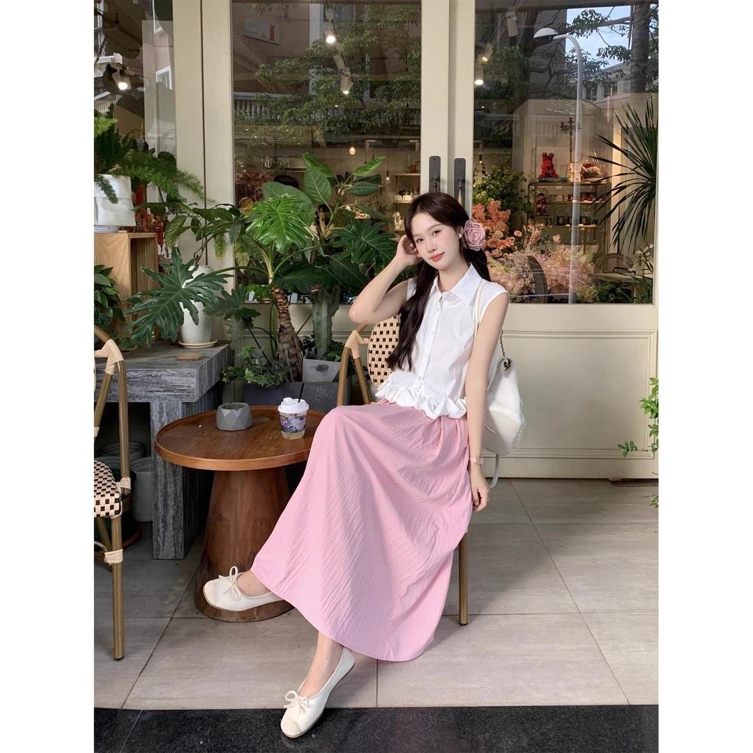 2025新款时尚套装女夏气质减龄无袖衬衫上衣半身裙夏天穿搭一整套
