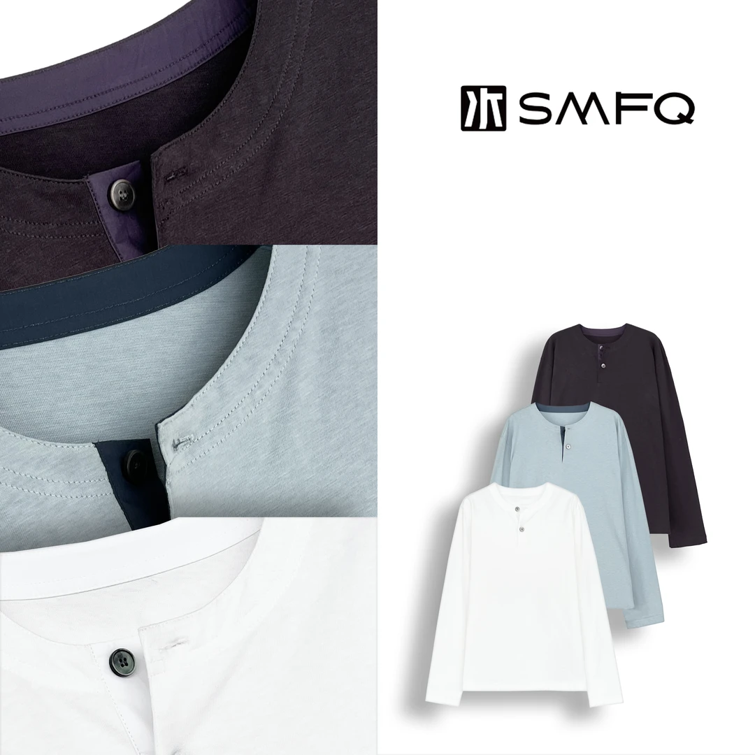 水木夫妻【男款】"清简形态”亨利领天然棉麻长袖上衣T恤