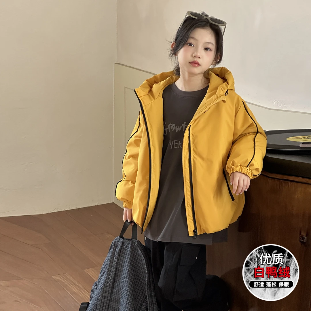 女童羽绒服2025新款儿童冬季加厚中大童女孩洋气短款白鸭绒外套潮