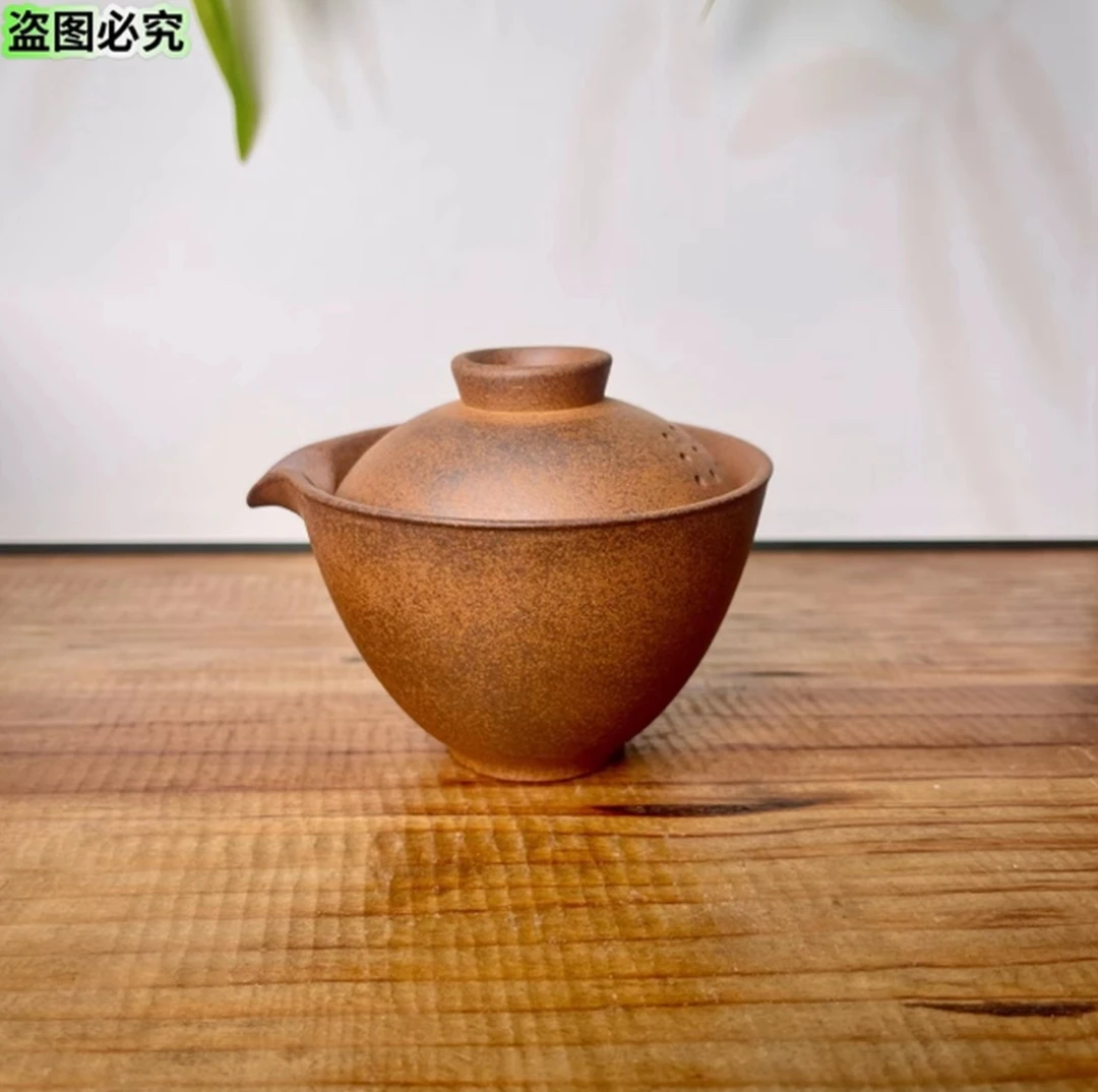 （拿）手抓盖碗 复古老岩泥泡茶壶茶具泡茶专用陶瓷壶粗陶盖碗1537