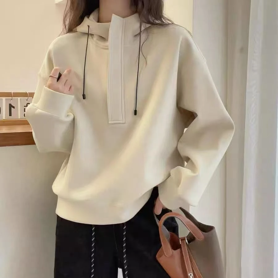 J1.483桐桐韩国秋装新款纯色宽松连帽卫衣