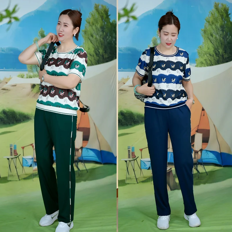 母亲节服装夏装新款妈妈装休闲运动套装中老年女装50-60岁衣服