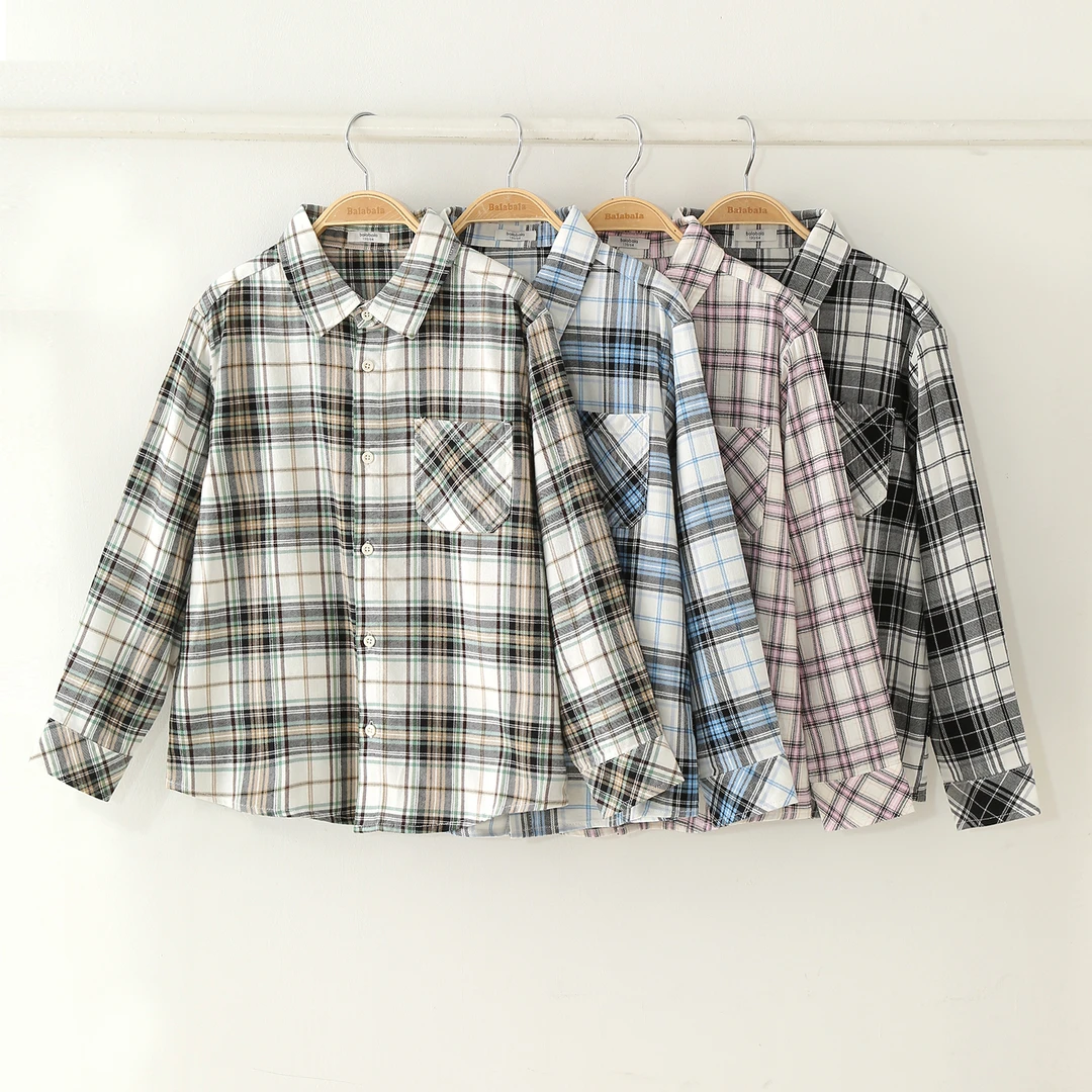 BALABALA巴拉巴拉男女童长袖衬衫中大童儿童格子衬衣202325102201