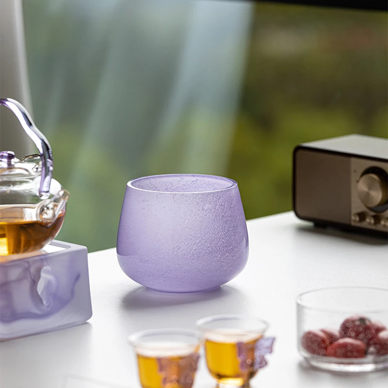 祖奇紫色琉璃建水茶渣桶大容量彩色水晶玻璃水盂茶家用桌精美茶盂