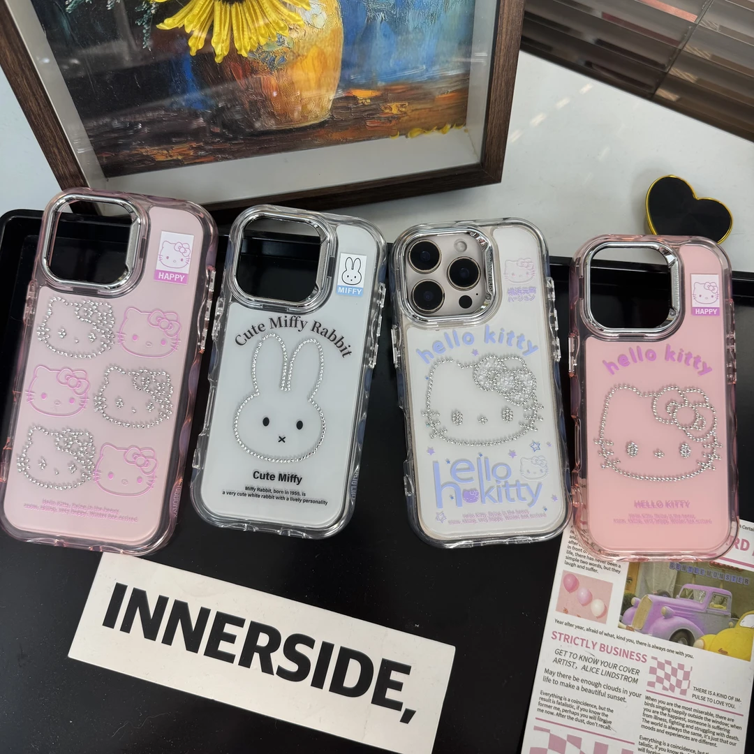 INS波浪边点钻KT猫适用于iPhone15米菲兔16pro防摔16promax