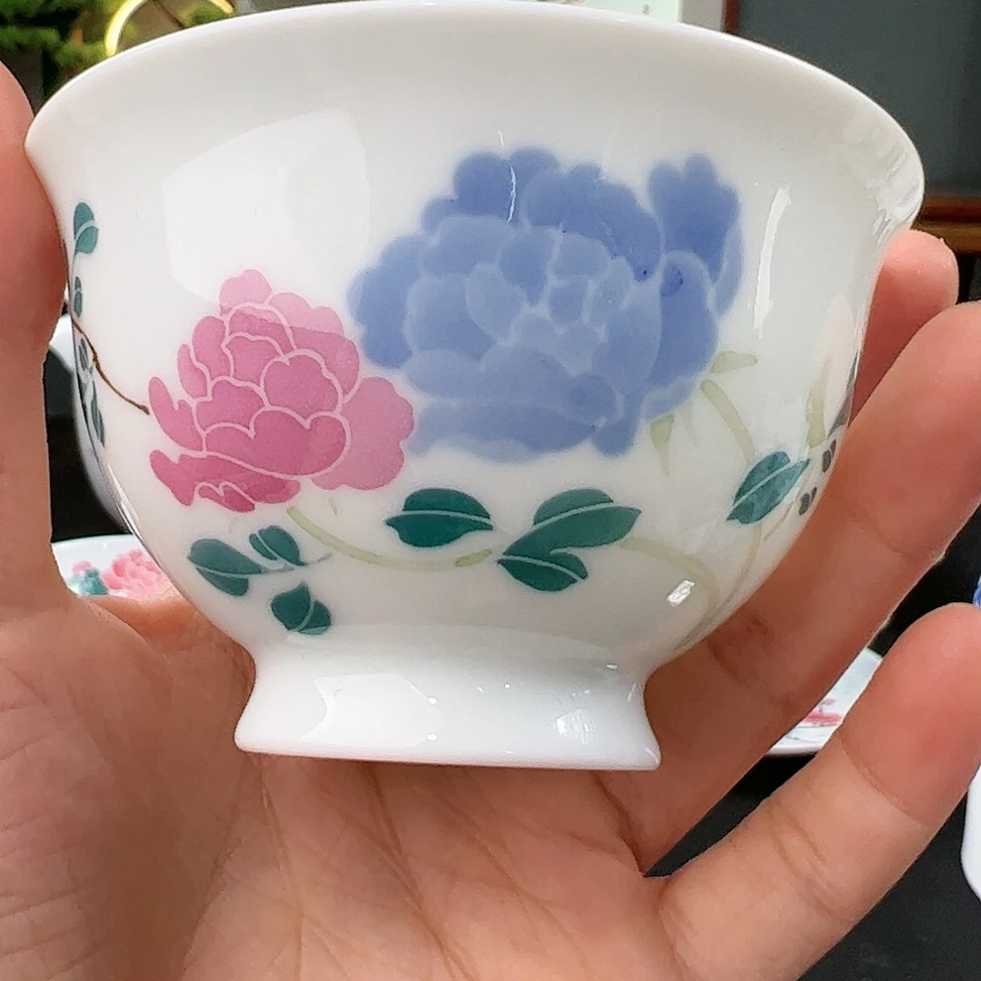 釉下五彩芙蓉花小高足