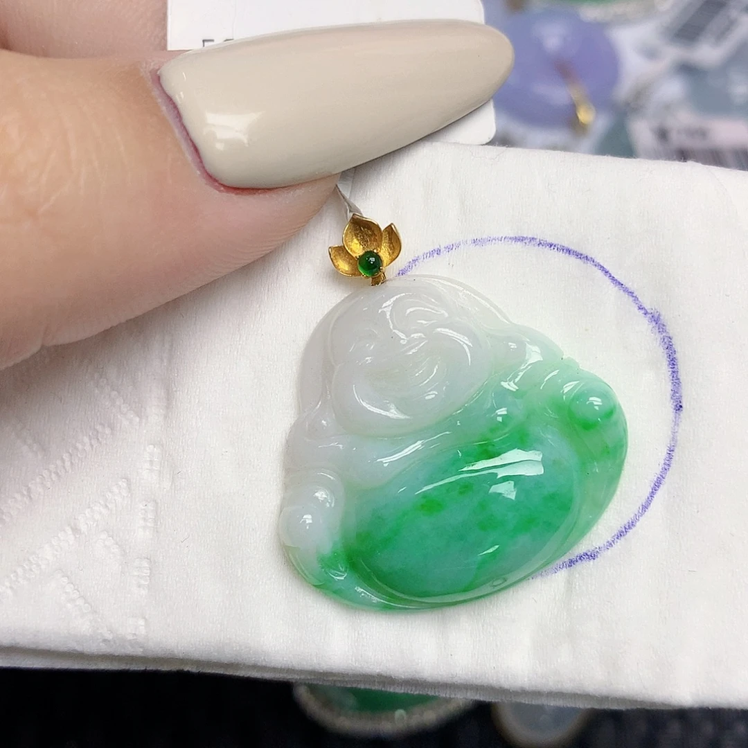 翡翠18K金镶嵌颈饰天然缅甸翡翠a货百元以上9元证书费自理