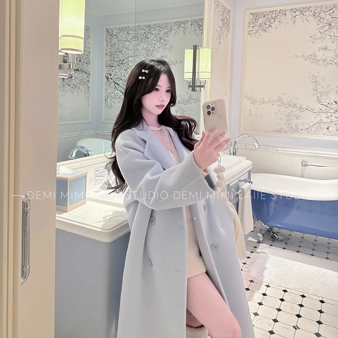 【米米专属】双面羊毛西装领四粒扣通勤韩版大衣