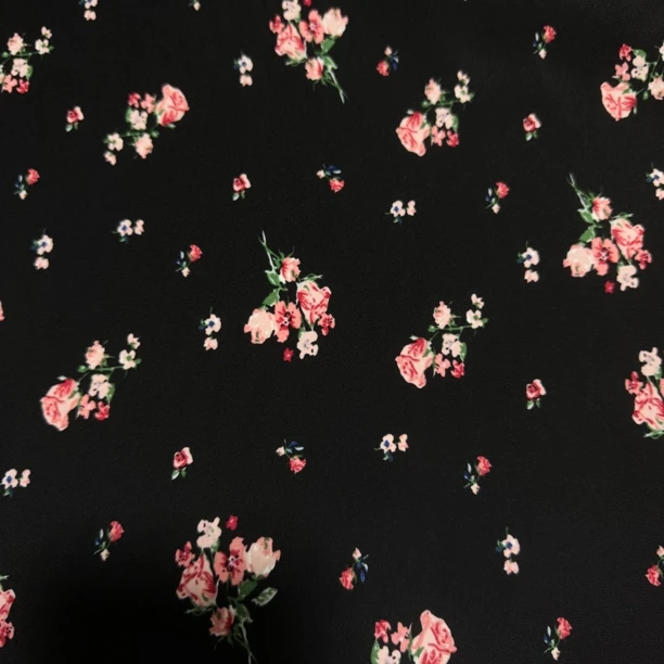 微弹力破卡布料 HPK0215 黑底小粉花 可做夏季连衣裙寸衣面料