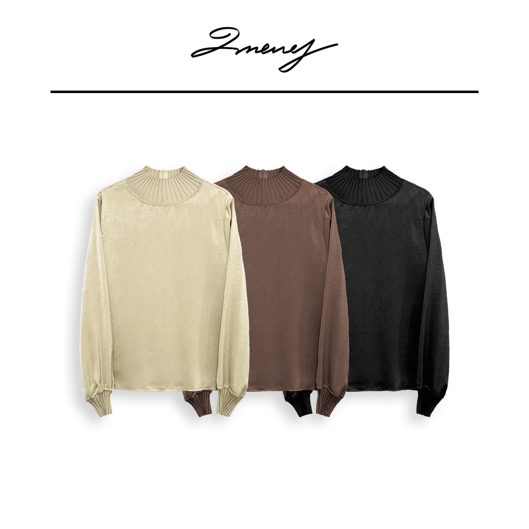 LMENY【清】氧气美人~针织半高立领 拼接显瘦衬衫上衣24CC019