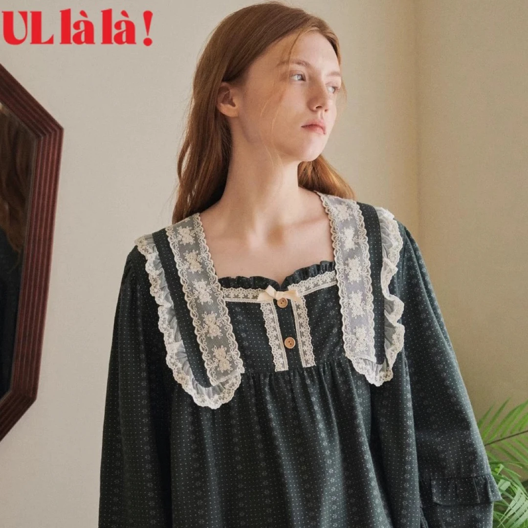 ULLALA 乌拉拉 秋季甜美长袖复古家居服套装女