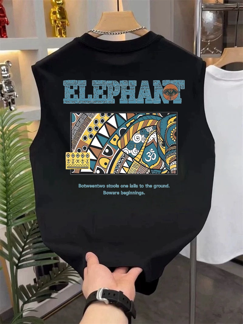 特大码300斤无袖T恤男潮流纯棉运动砍袖背心夏季新款宽松字母印花