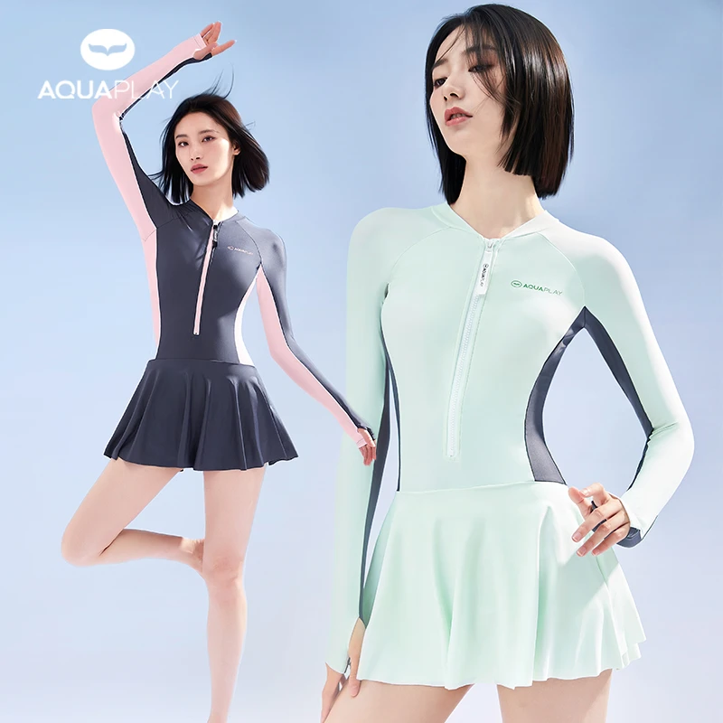 AquaPlay安泊来连体泳衣女长袖拉链游泳装防晒速干潜水服冲浪服