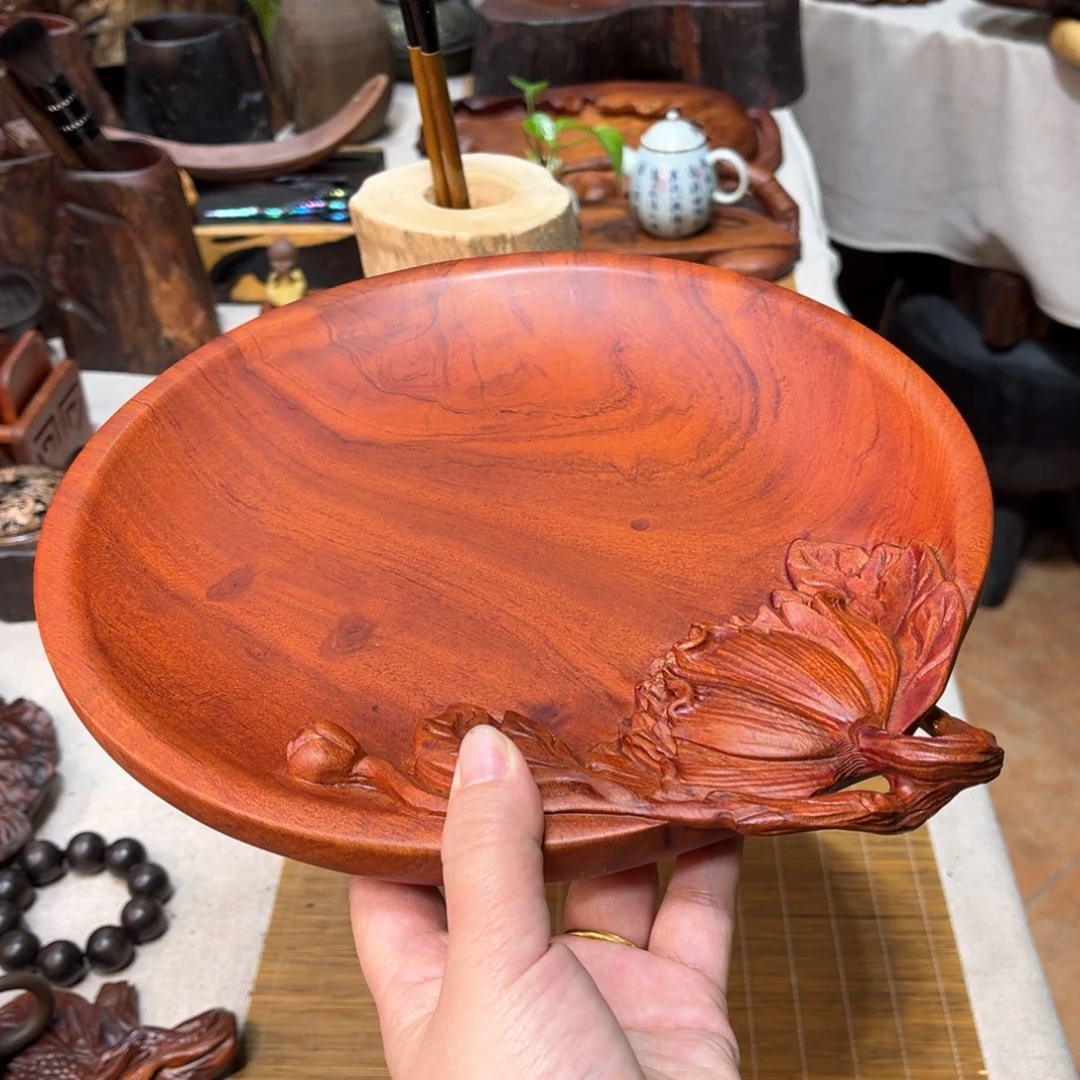 阳**锈缅甸花梨花好月圆果盘