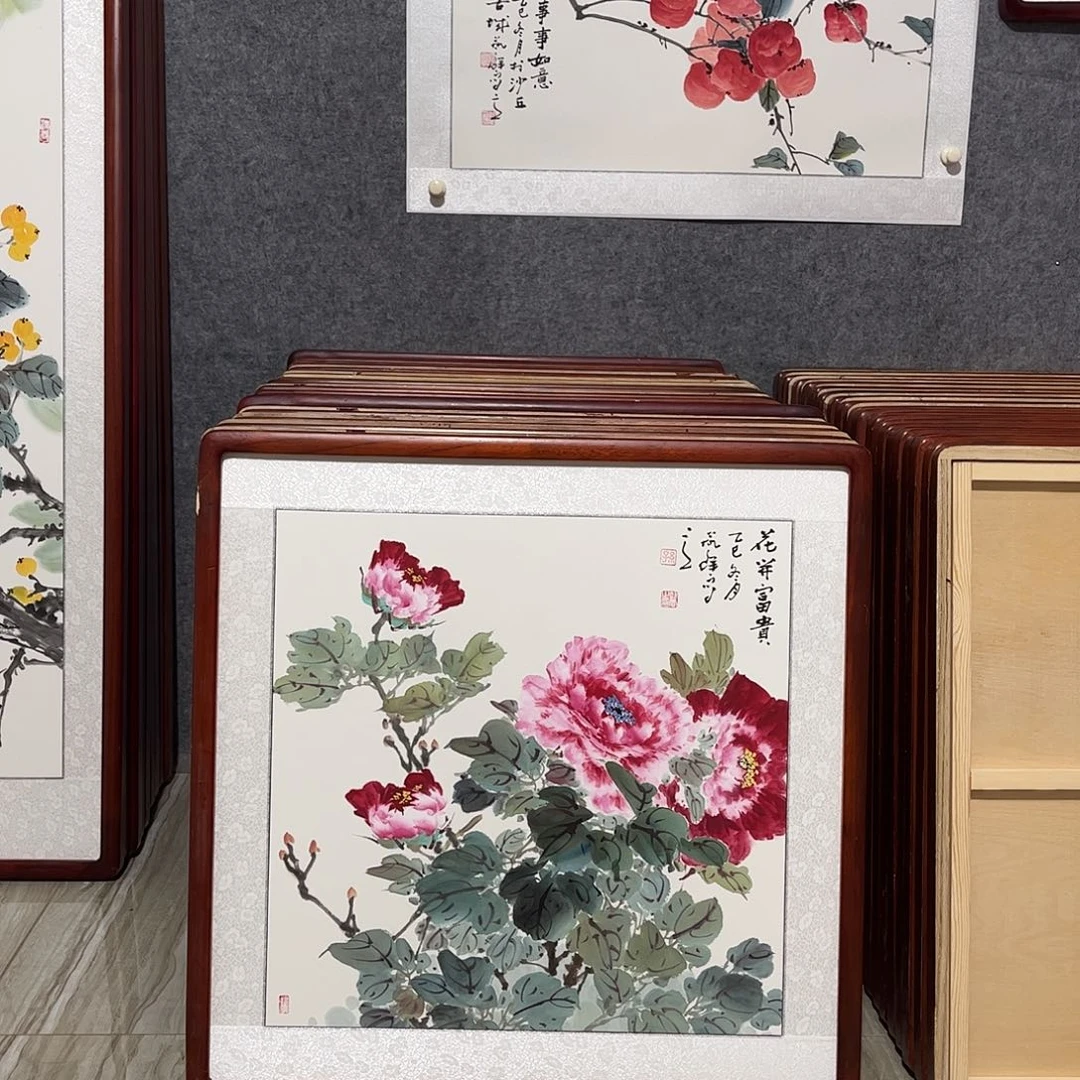 国画书画作品带框63×63