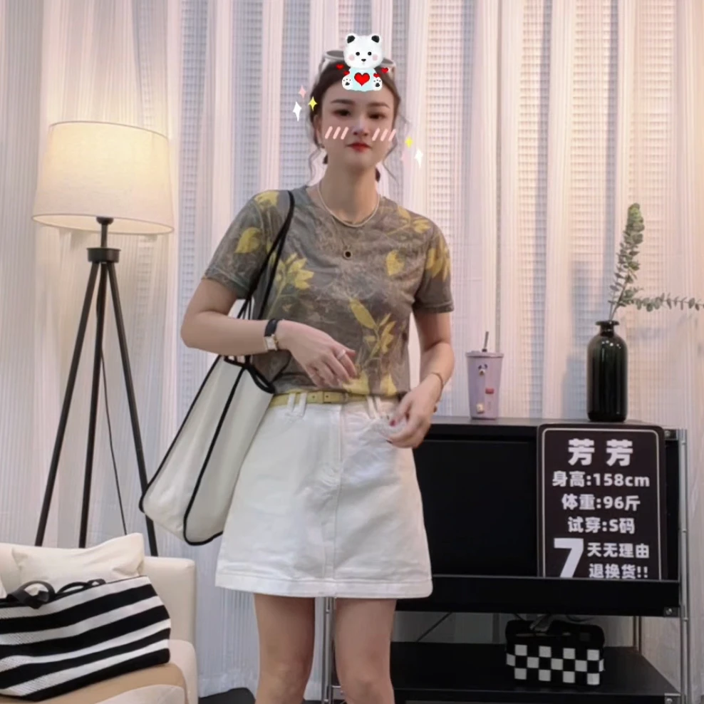 芳芳家【印染T】正肩时尚~夏季气质百搭显瘦印花高品质圆领短恤T恤