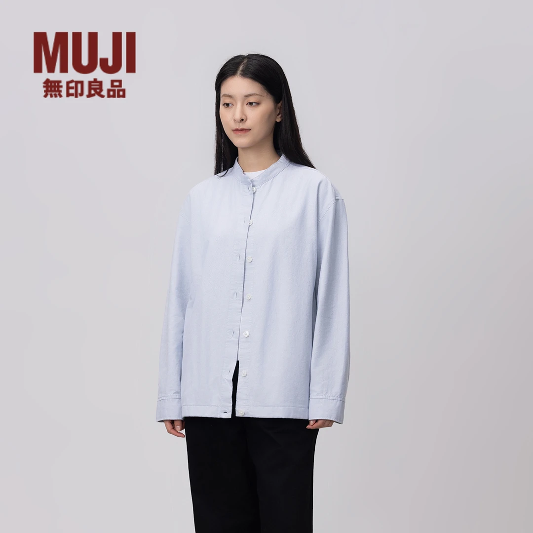 无印良品 MUJI 女式 粗棉线 水洗牛津 衬衫夹克 通勤女装衬衣新品
