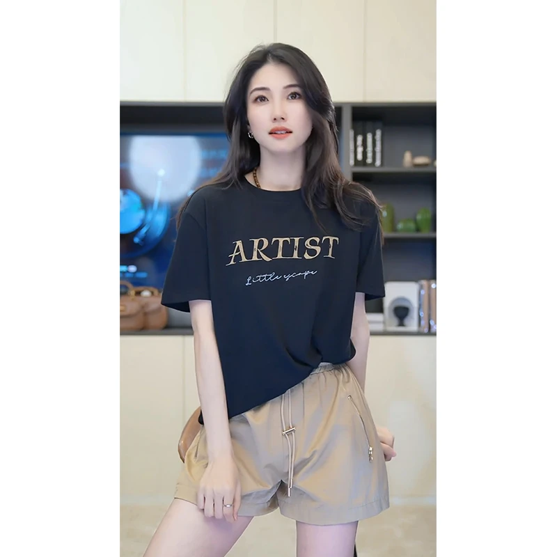 小乖逃X双色字母T恤黑色白色情侣装慵懒AR宽松上衣M8361