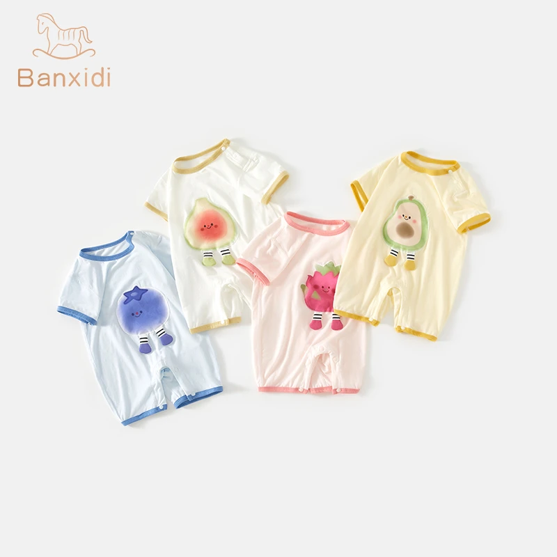 班喜迪婴儿衣服夏季薄款婴幼儿周岁礼服夏装男女宝宝外出哈衣爬服