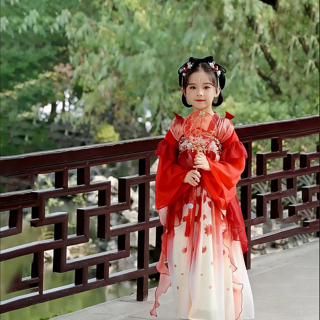 汉服女童中秋节儿童古装2025新款超仙唐装古风女孩秋款公主连身裙
