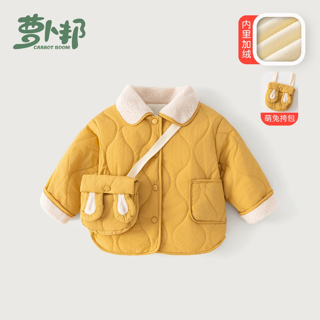 D7107女童加绒棉服宝宝新款甜美外套洋气韩版上衣儿童轻薄棉衣