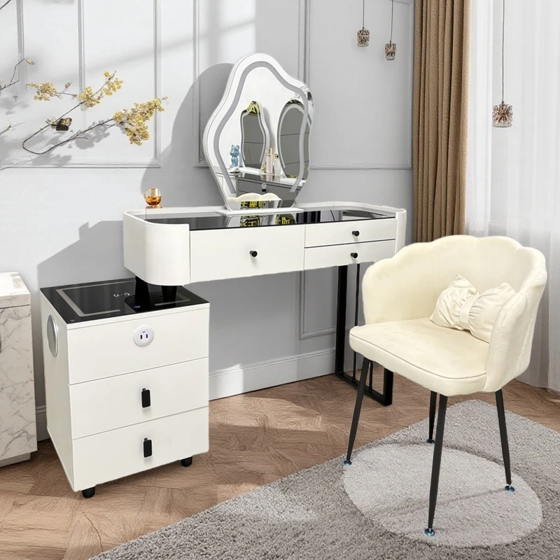 网红爆款奶油风多功能实木梳妆台智能无线充电轻奢北欧家用化妆台