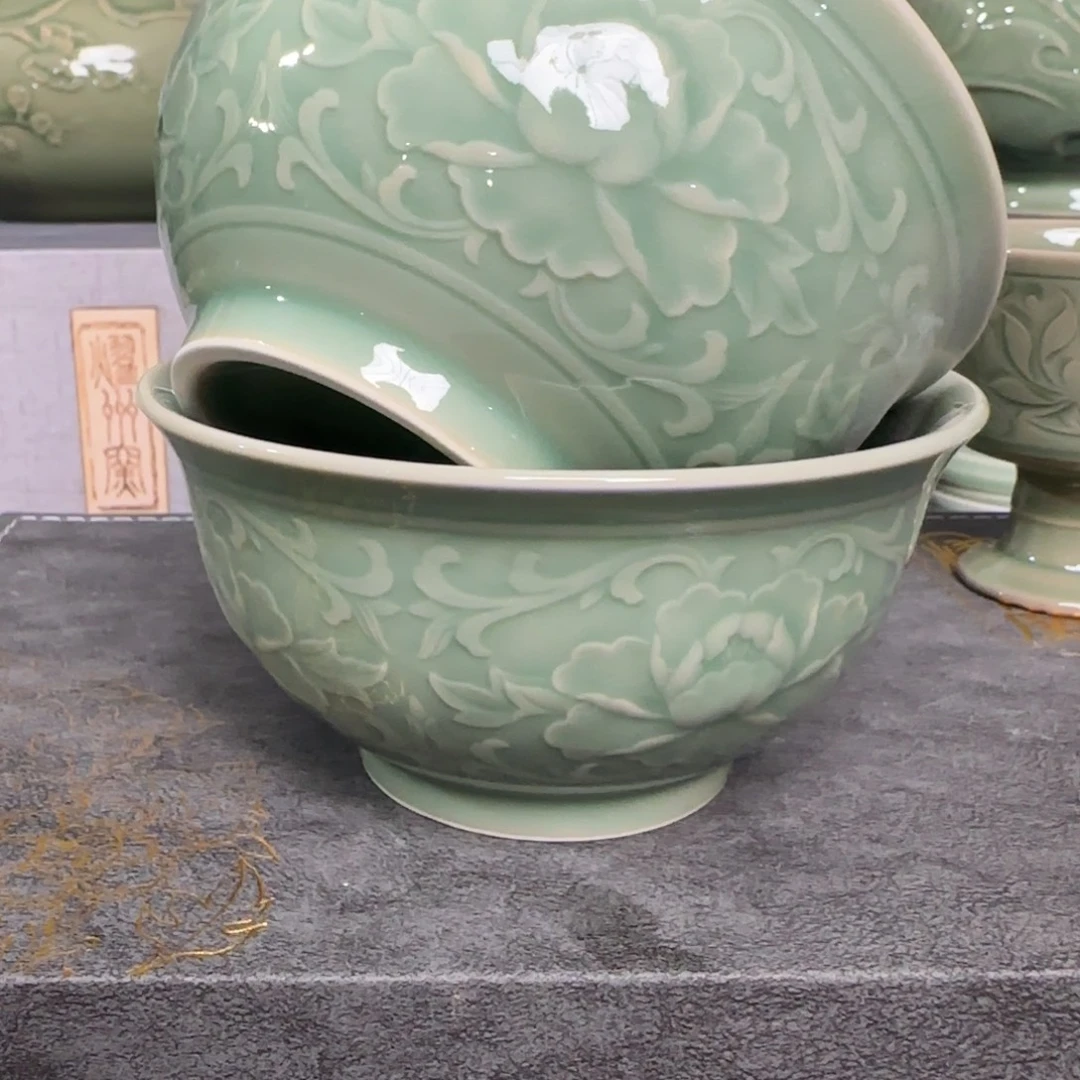 瓷片耀州窑12厘米碗精品一对