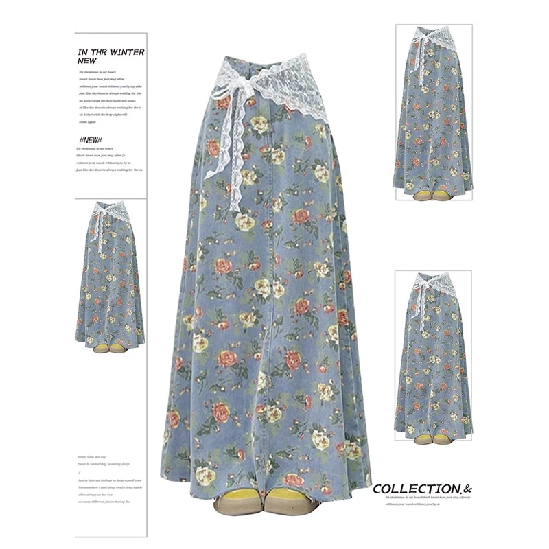 300斤特大码胖mm美式碎花半身裙女2025新款高腰显瘦中长款a字裙子