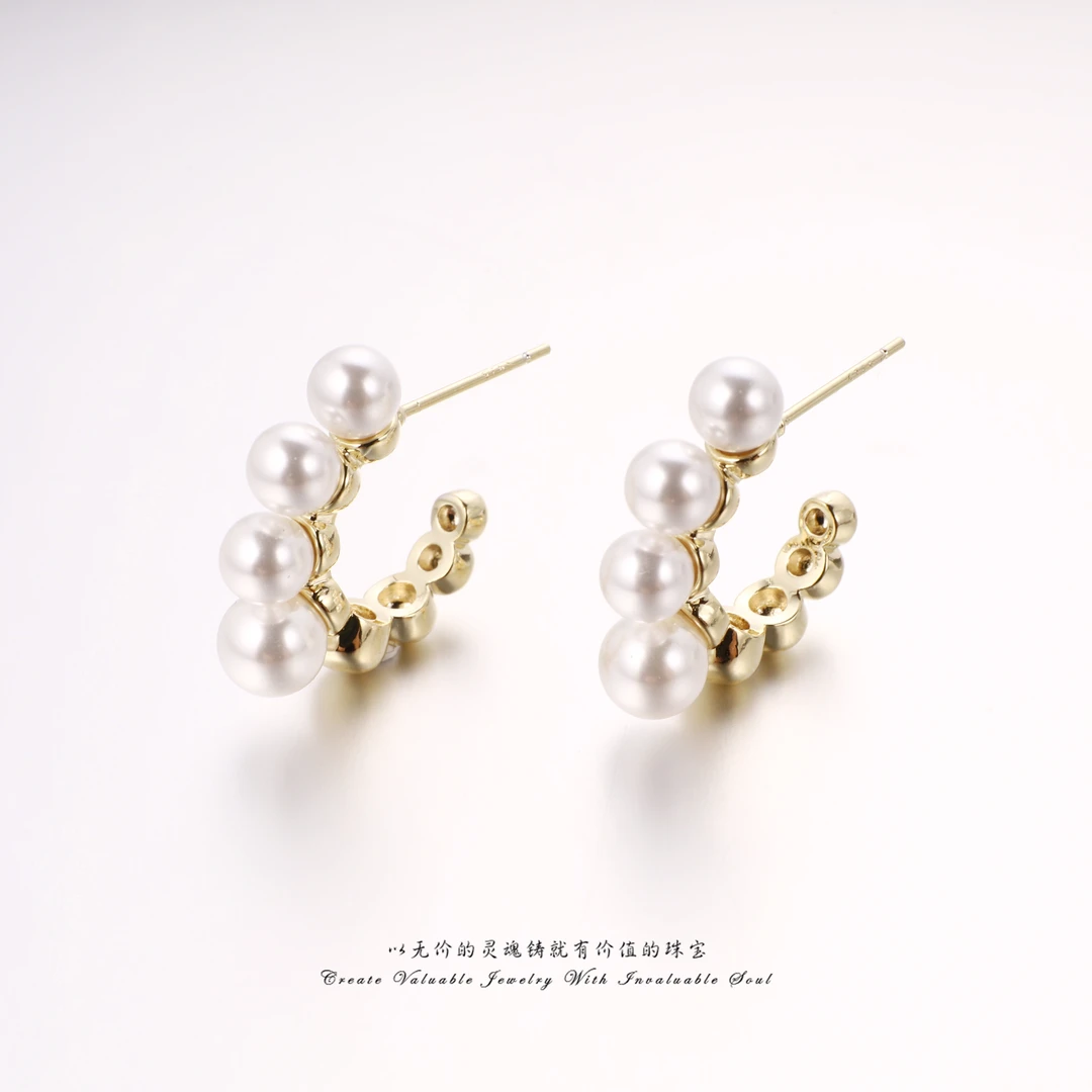 铜合金仿珍珠耳饰 【RUCHINE】美·法式C圈珠珠轻奢耳环 RCH-C-32131