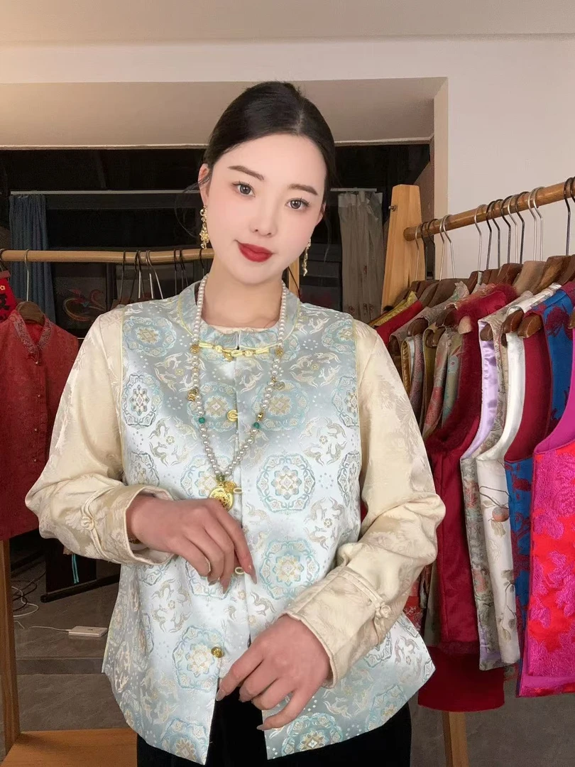 CHUNTIAN【新鹿宁】李李新中式拼接提花返潮复古秋款马甲