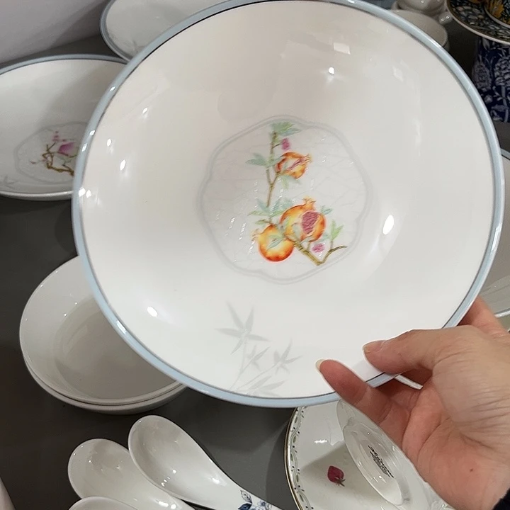 瓷片微瑕骨瓷福桂石榴盘两个