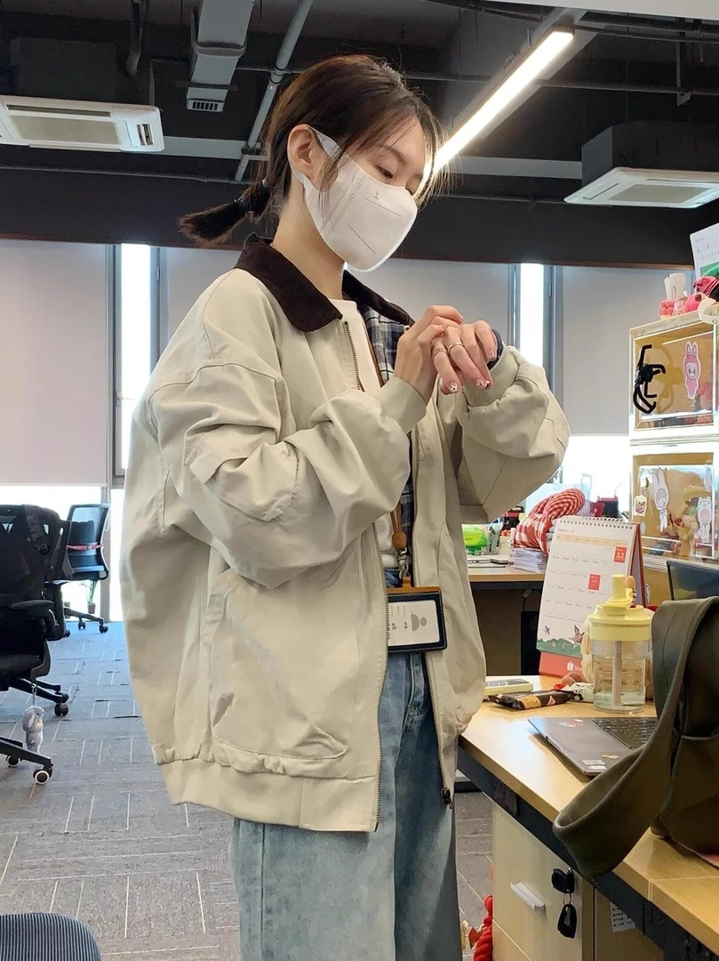 美式复古外套女2025春秋新款小众高级感撞色翻领情侣飞行夹克上衣