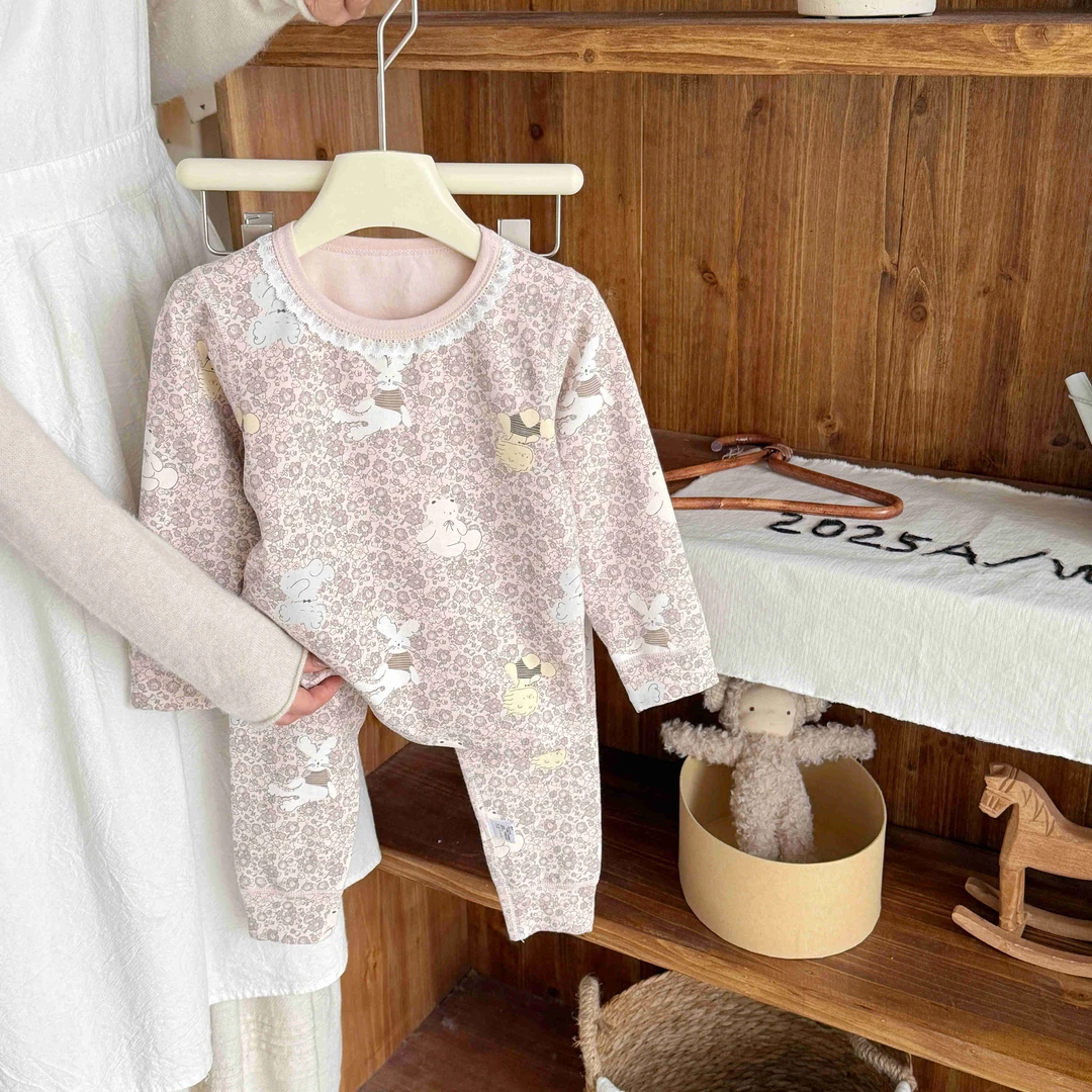 【10A抗菌】300g菌儿童男女宝满花纯棉舒绒韩风格家居服套装ty